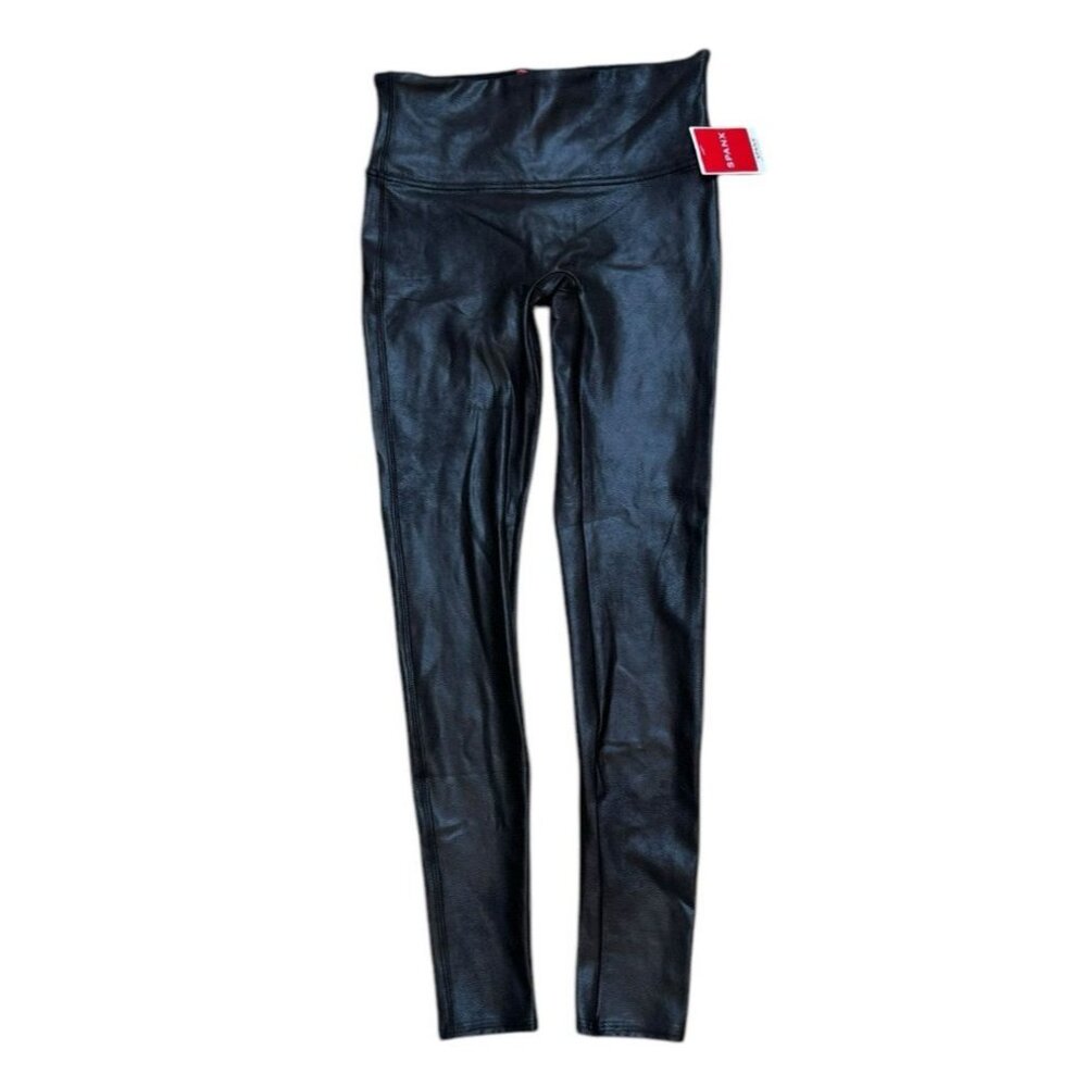 Spanx Sz M Leggings Faux Leather Lightweight #2437 Black Moto Compression New